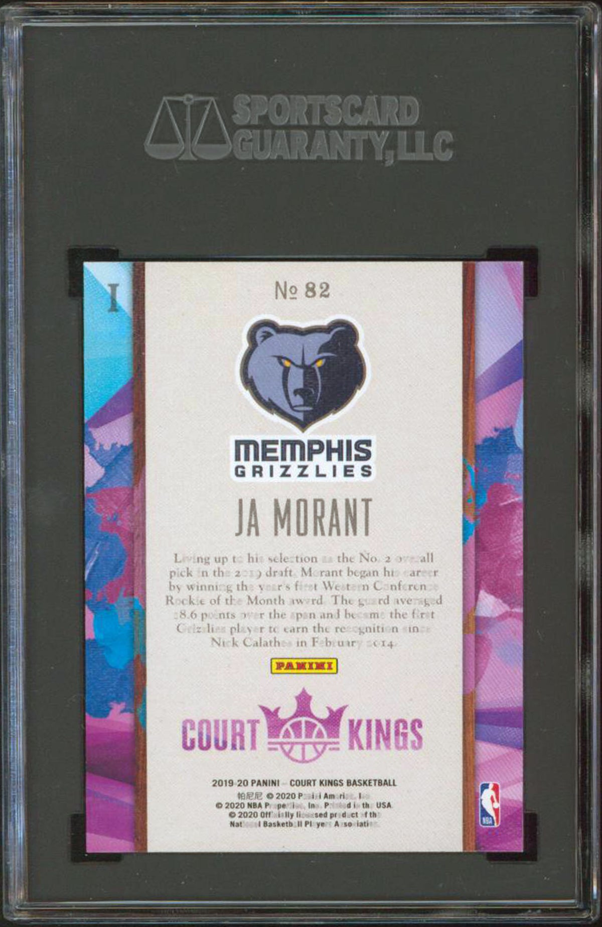 Grizzlies Ja Morant 2019 Panini Court Kings Level 1 #82 Rookie Card Grade 10 SGC