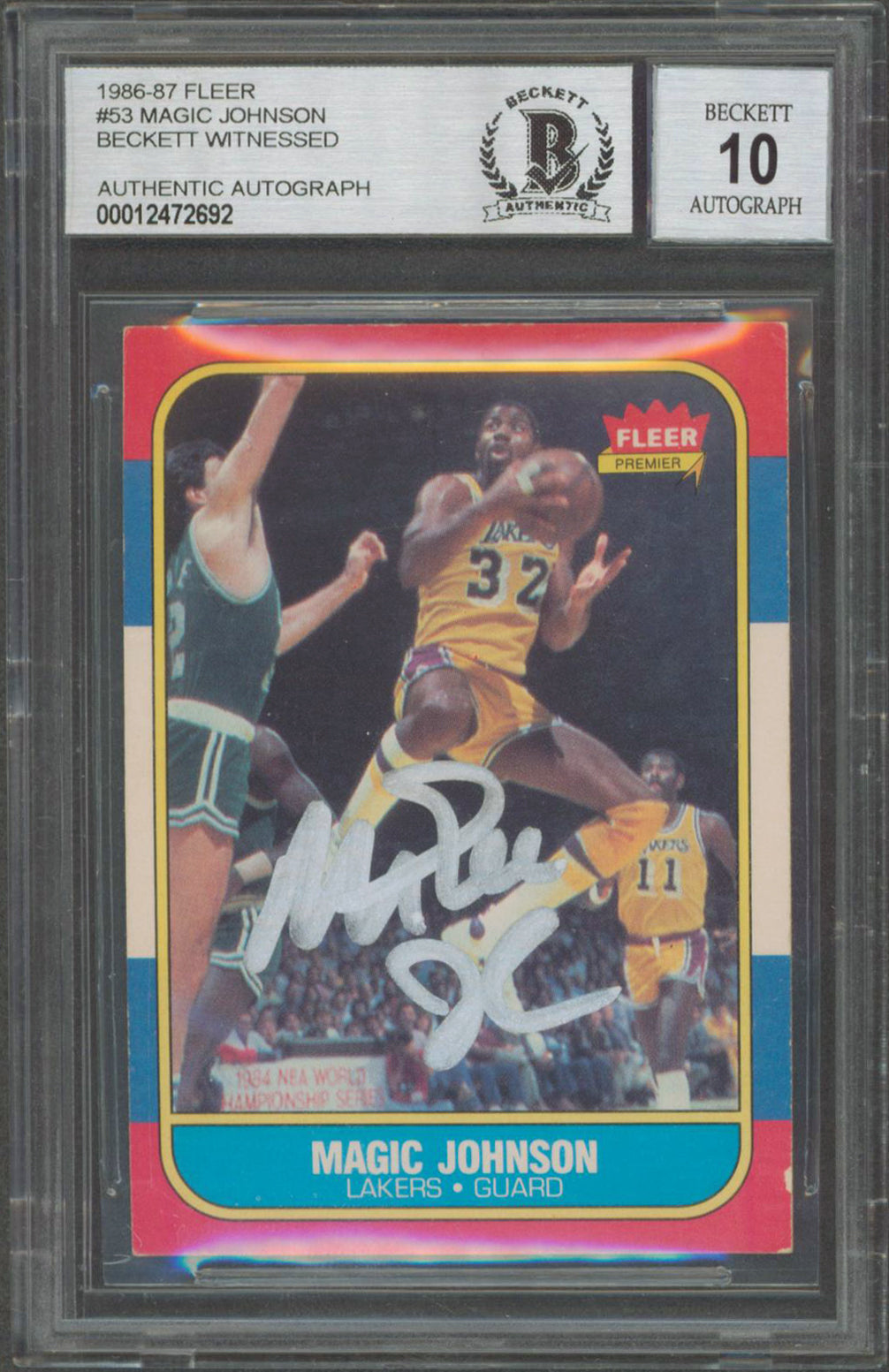 Lakers Magic Johnson Signed 1986 Fleer #53 Card Auto Graded Gem 10! BAS Slabbed