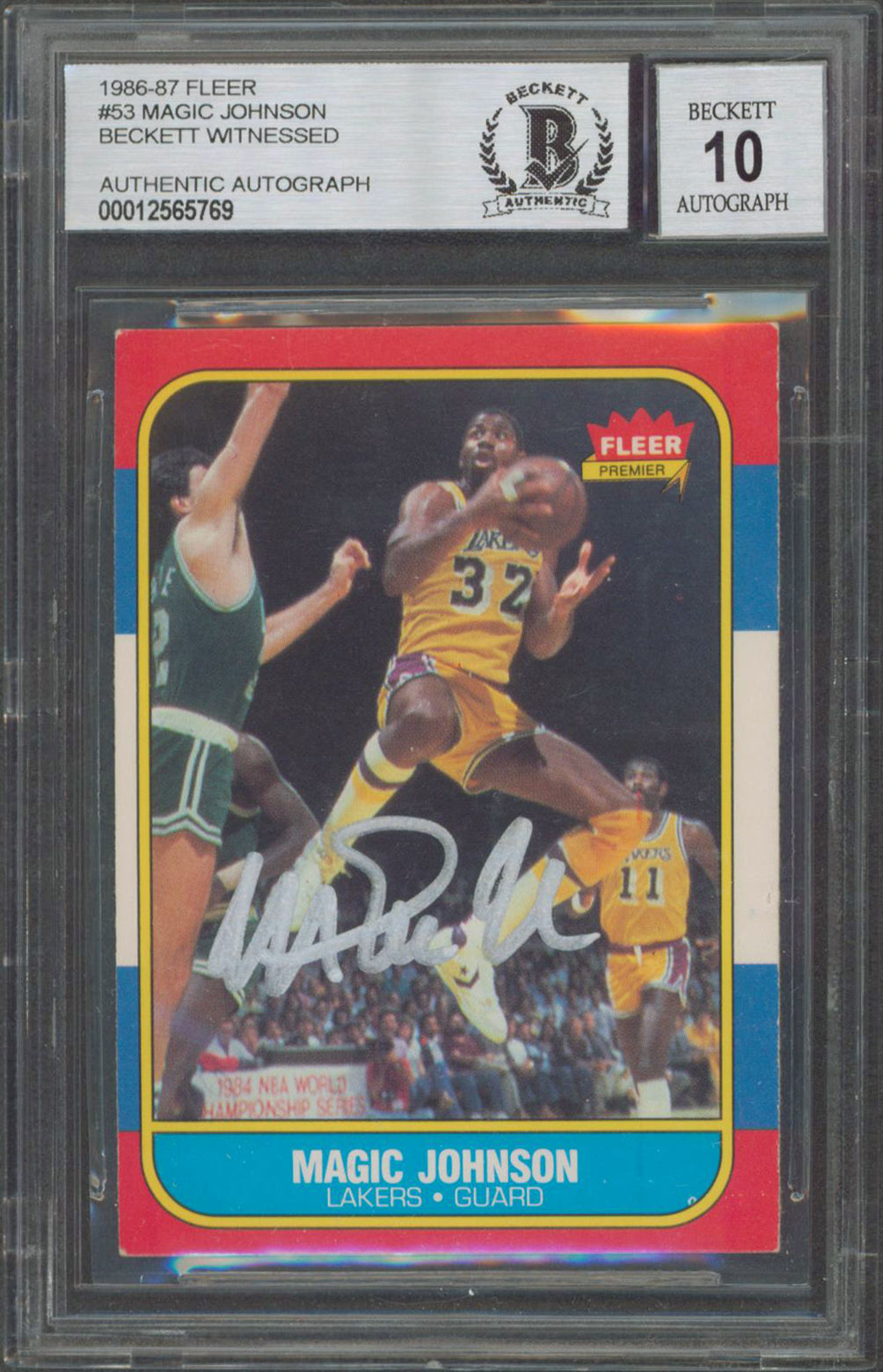 Lakers Magic Johnson Signed 1986 Fleer #53 Card Auto Graded Gem 10! BAS Slabbed