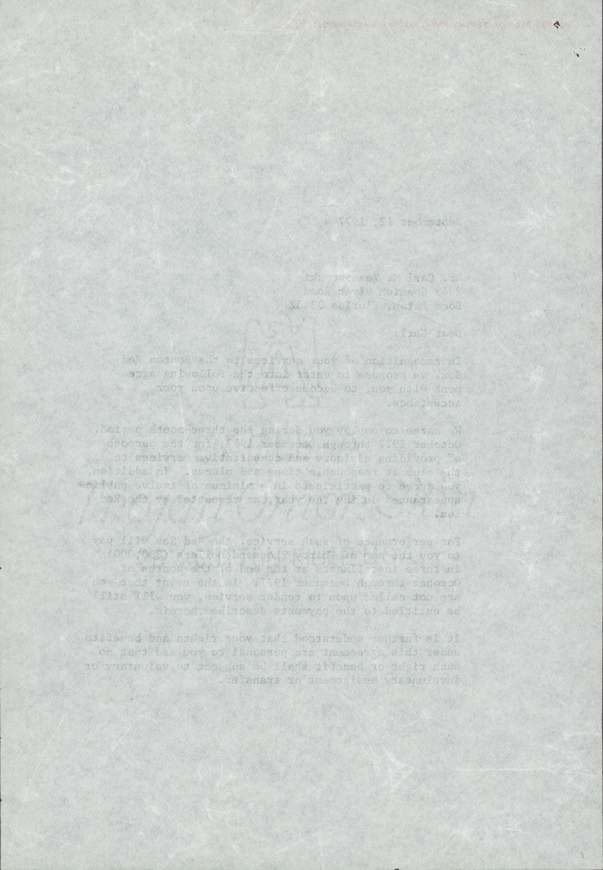 Red Sox Carl Yastrzemski Signed 1977 Letter on Red Sox Letterhead PSA #AI50349