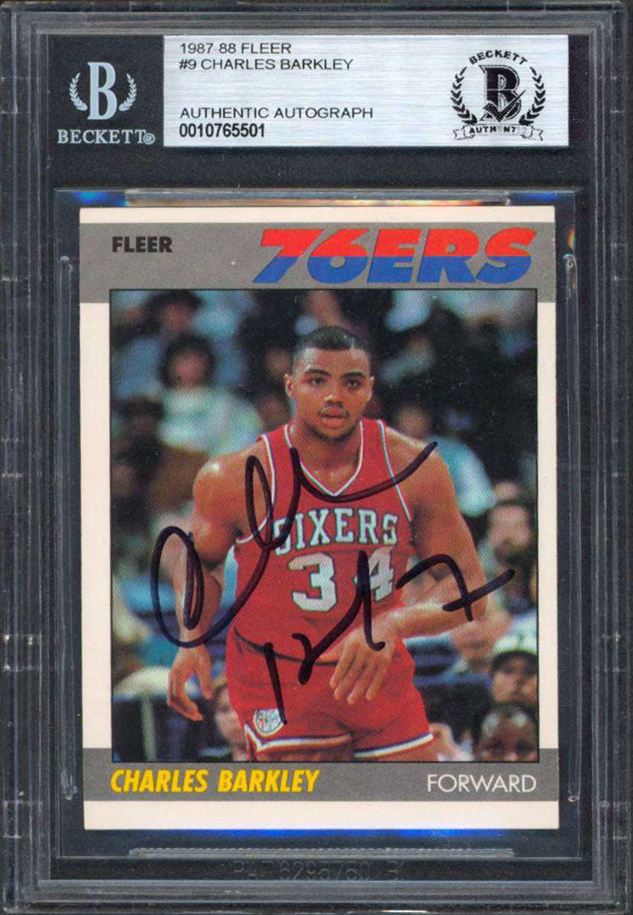 76ers Charles Barkley Authentic Signed 1987 Fleer #9 Card BAS Slabbed