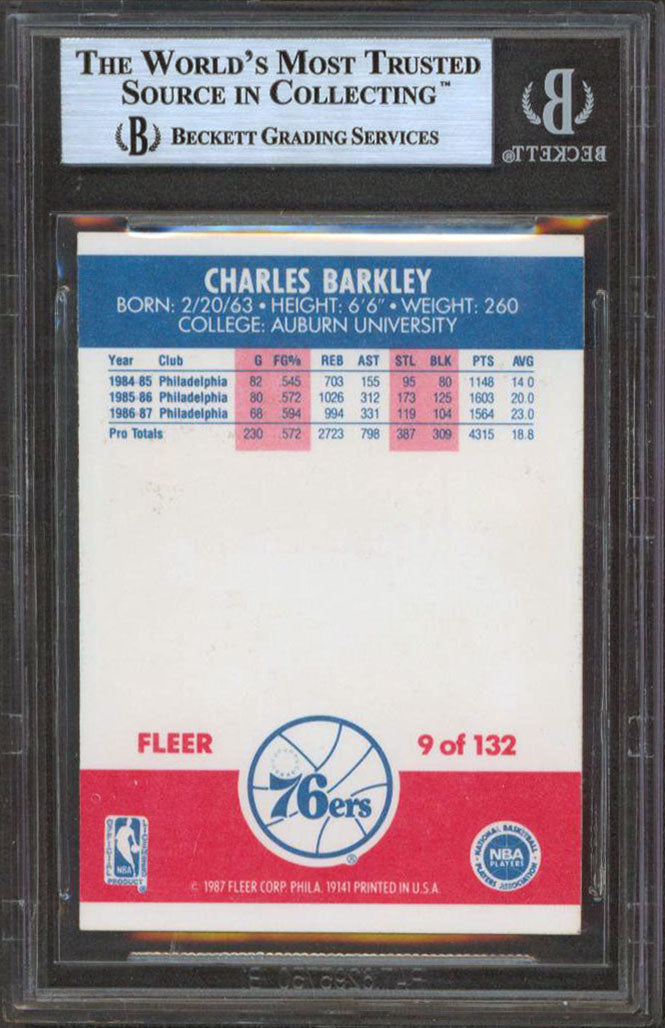 76ers Charles Barkley Authentic Signed 1987 Fleer #9 Card BAS Slabbed