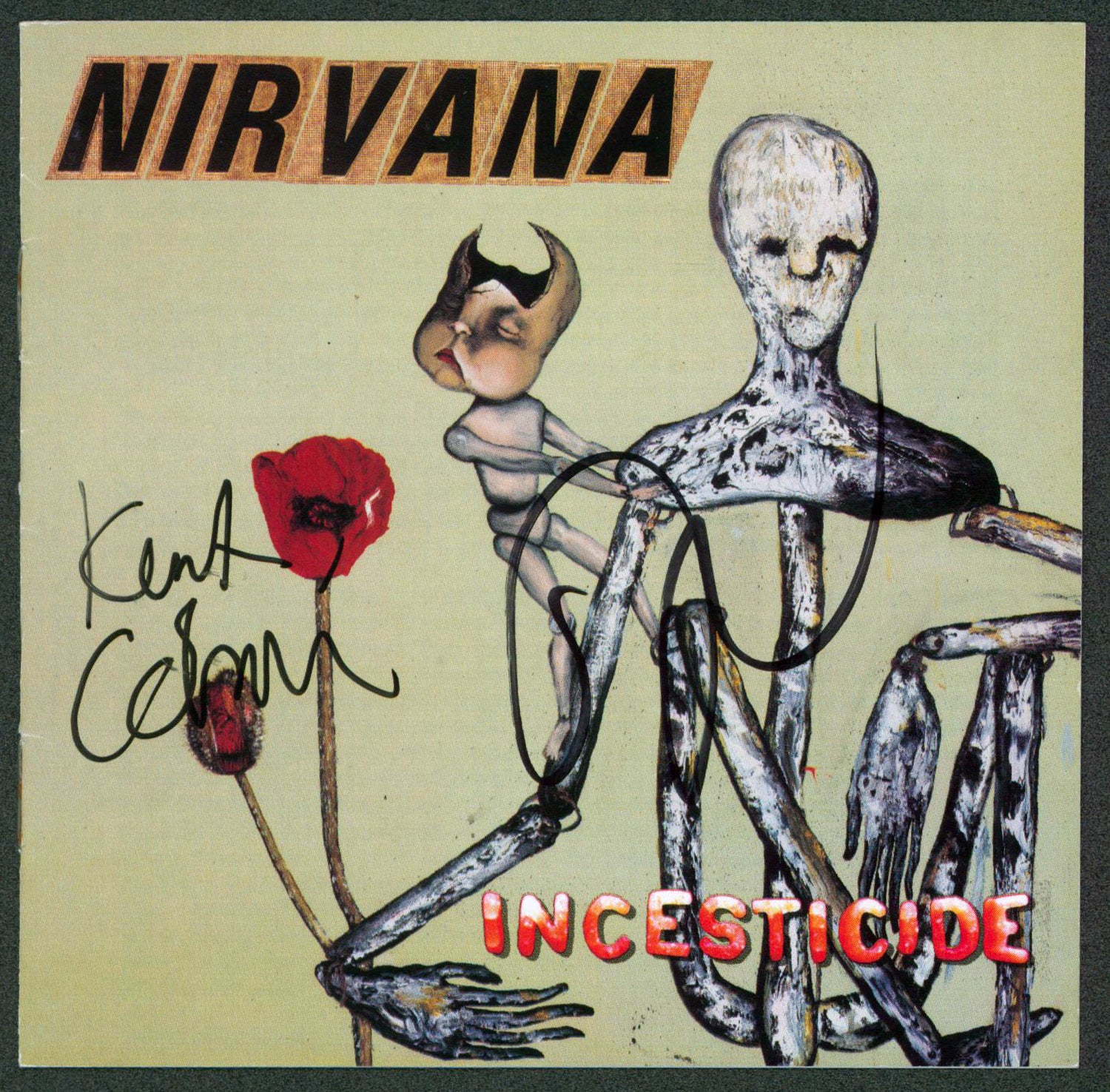 Nirvana (3) Cobain, Grohl & Novoselic Signed Incesticide Cd Cover JSA #BB37429