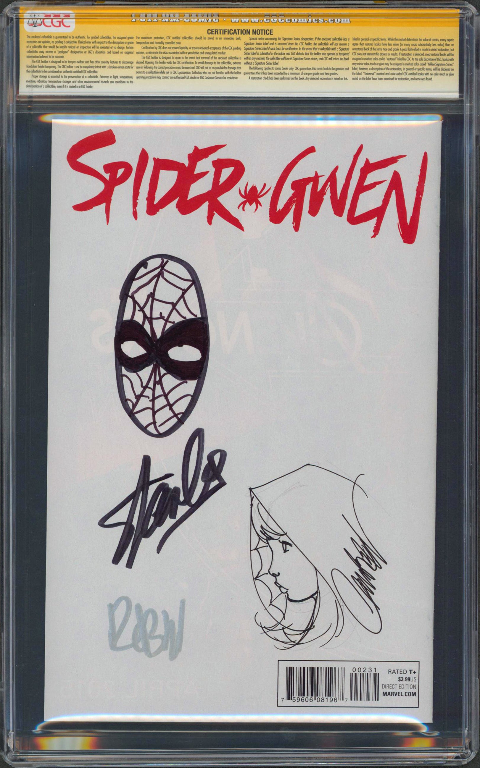 (3) Lee, Campbell & Rodriguez Signed Spider-Gwen #2 Variant Edition Comic CGC