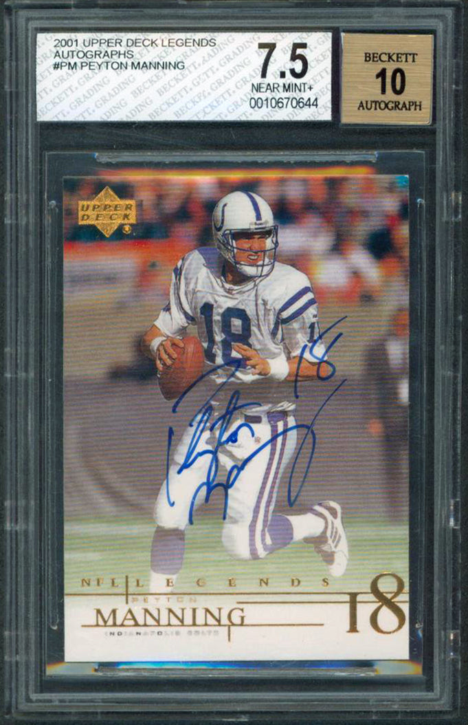 Peyton Manning Signed 2001 Upper Deck Legends #PM Card Auto Grade 10 BAS Slabbed