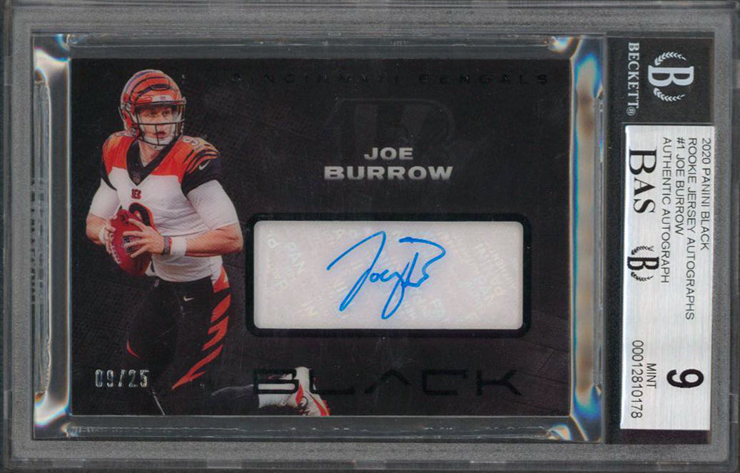 Joe Burrow Signed 2020 Panini Black RC Jersey Auto #1 #09/25 Grade 9 BAS Slabbed