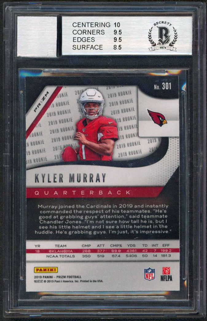 Kyler Murray 2019 ROY Signed 2019 Panini Prizm Gold Lazer #301 RC  9/10 BAS Slab