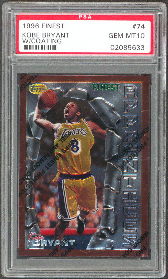 Lakers Kobe Bryant 1996 Topps Finest #74 w/ Coating Rookie Card 10 PSA Slabbed