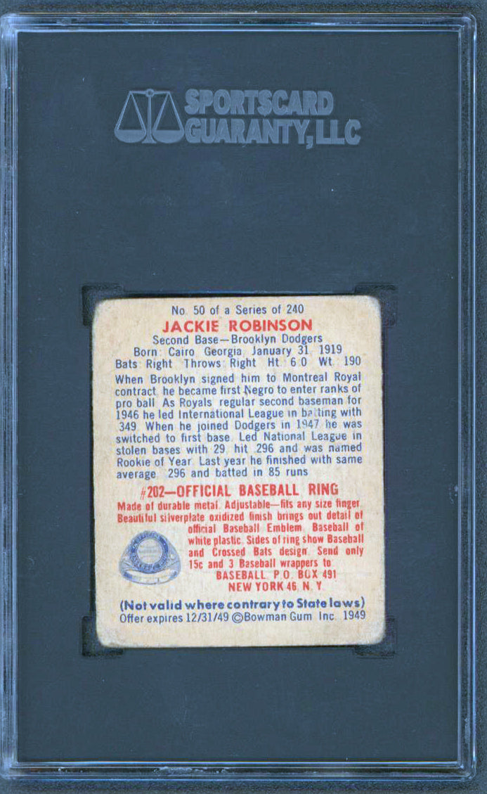 Dodgers Jackie Robinson 1949 Bowman #50 Rookie Card Graded 1 SGC Authentic