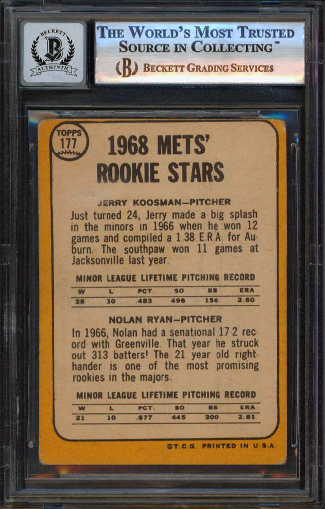 Mets Nolan Ryan "Stat" Signed 1968 Topps #177 Rookie Card Auto Grade 10 BAS Slab