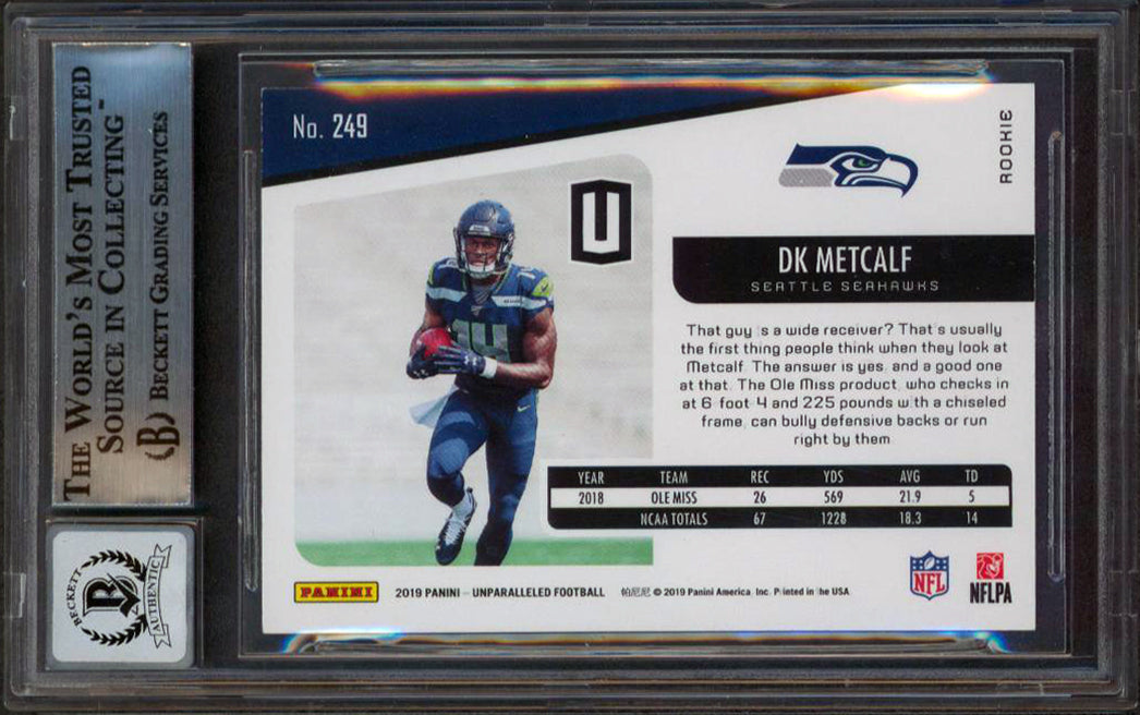 DK Metcalf Signed 2019 Panini Unparalleled #249 RC Card Auto 10! BAS Slabbed