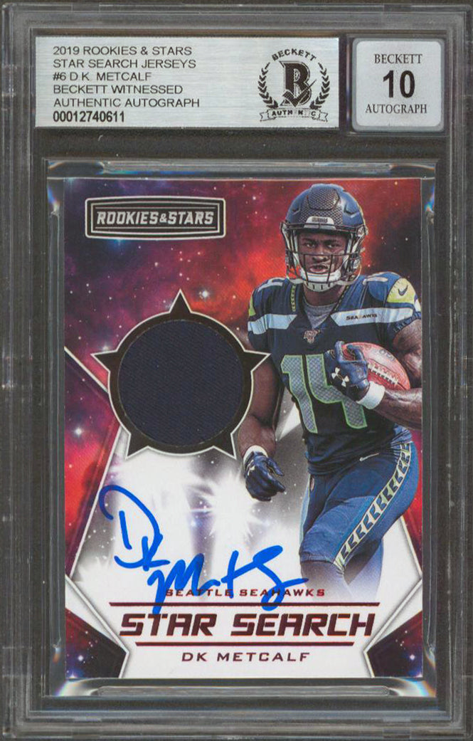 DK Metcalf Signed 2019 Rookies & Stars SS Jerseys #6 RC Card Auto 10 BAS Slab
