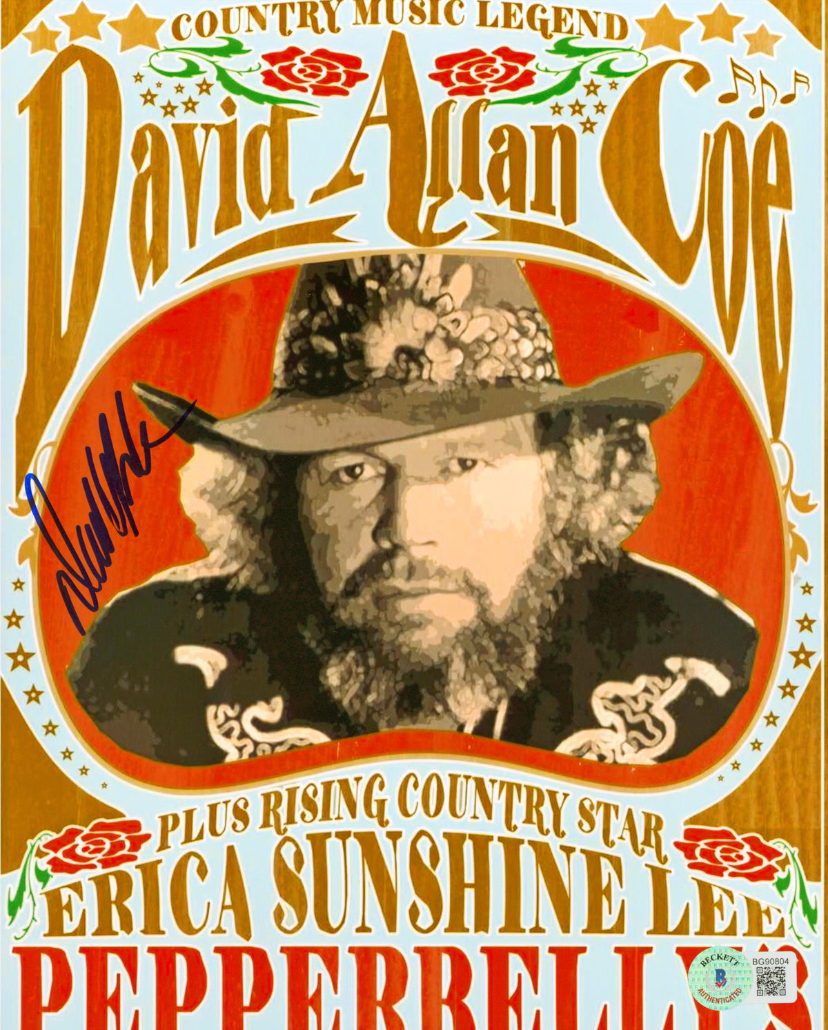David Allan Coe Authentic Signed 8x10 Photo Autographed BAS #BG90804