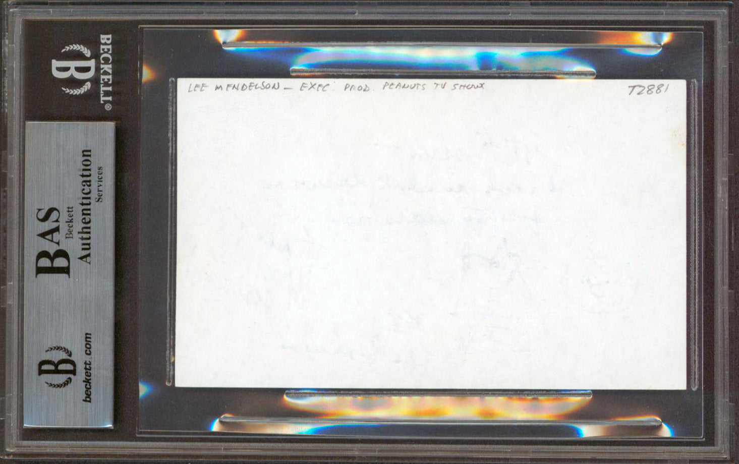 Lee Mendelson Authentic Signed 3x5 Index Card w/ Peanuts Sketch BAS Slabbed