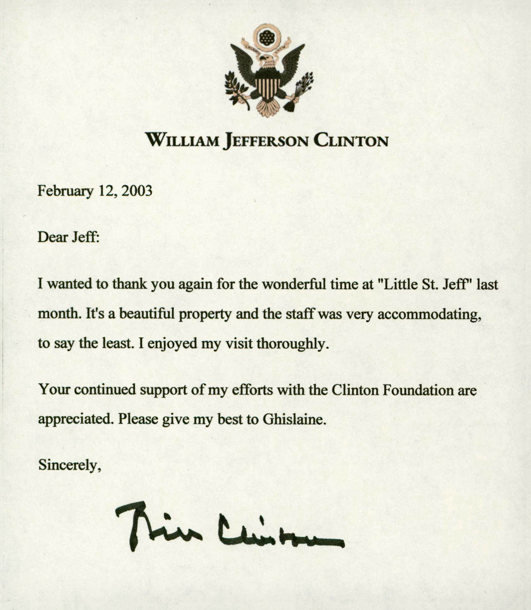 Bill Clinton Signed 5.5x6.5 Letter Auto Graded Gem Mint 10! BAS #AA03542