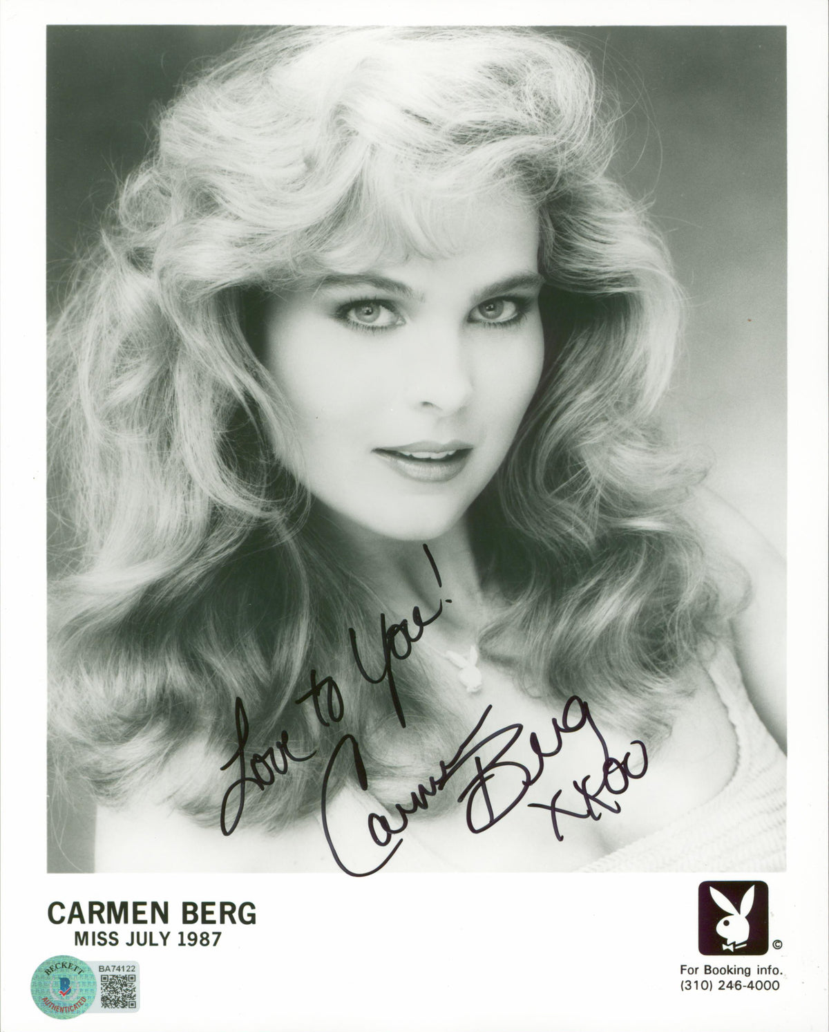 Carmen Berg Playboy Love To You! XXOO Signed 8x10 Promo Sexy Photo BAS #BA74122