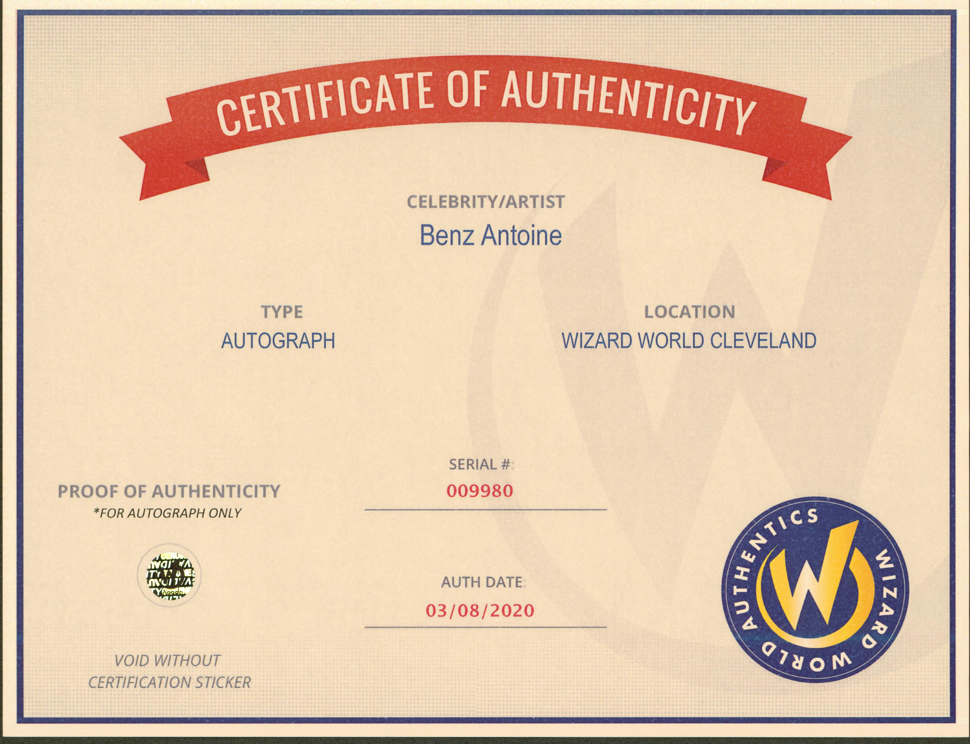 Benz Antoine Overwatch Authentic Signed 8x10 Photo Wizard World #009980