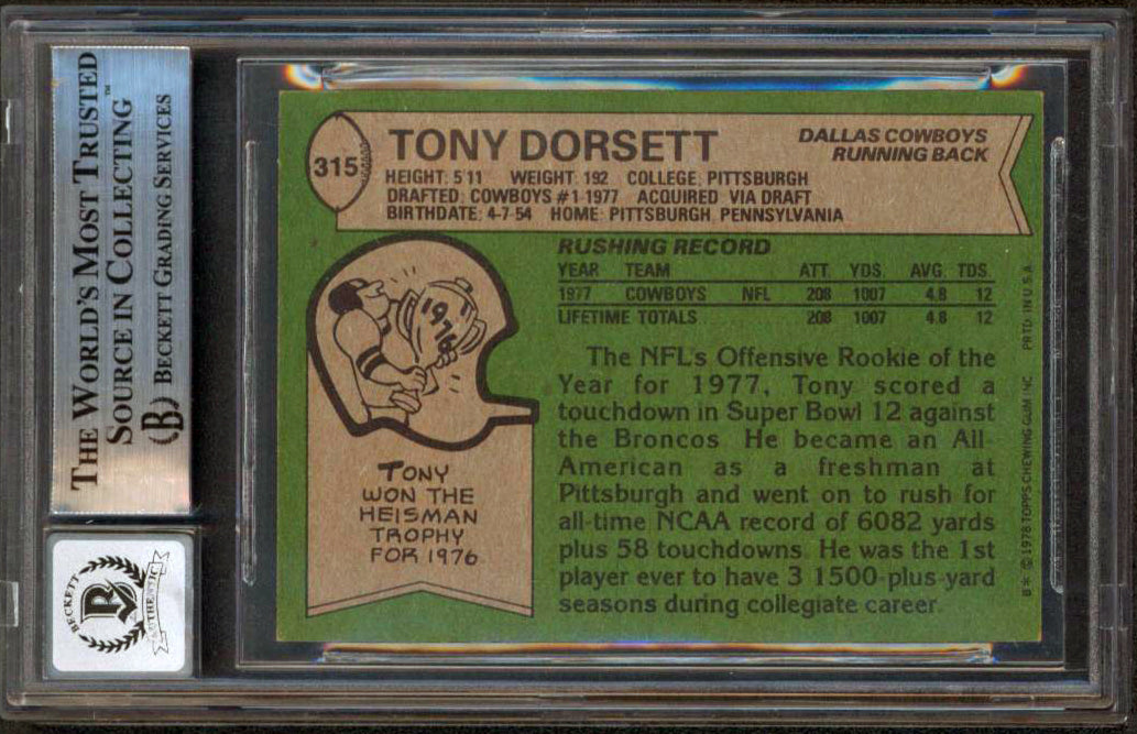 ** HOLIDAY DOORBUSTER ** Tony Dorsett ROY 77 HOF 94 Signed 1978 Topps #315 Rookie Card Auto 10 BAS Slab 1