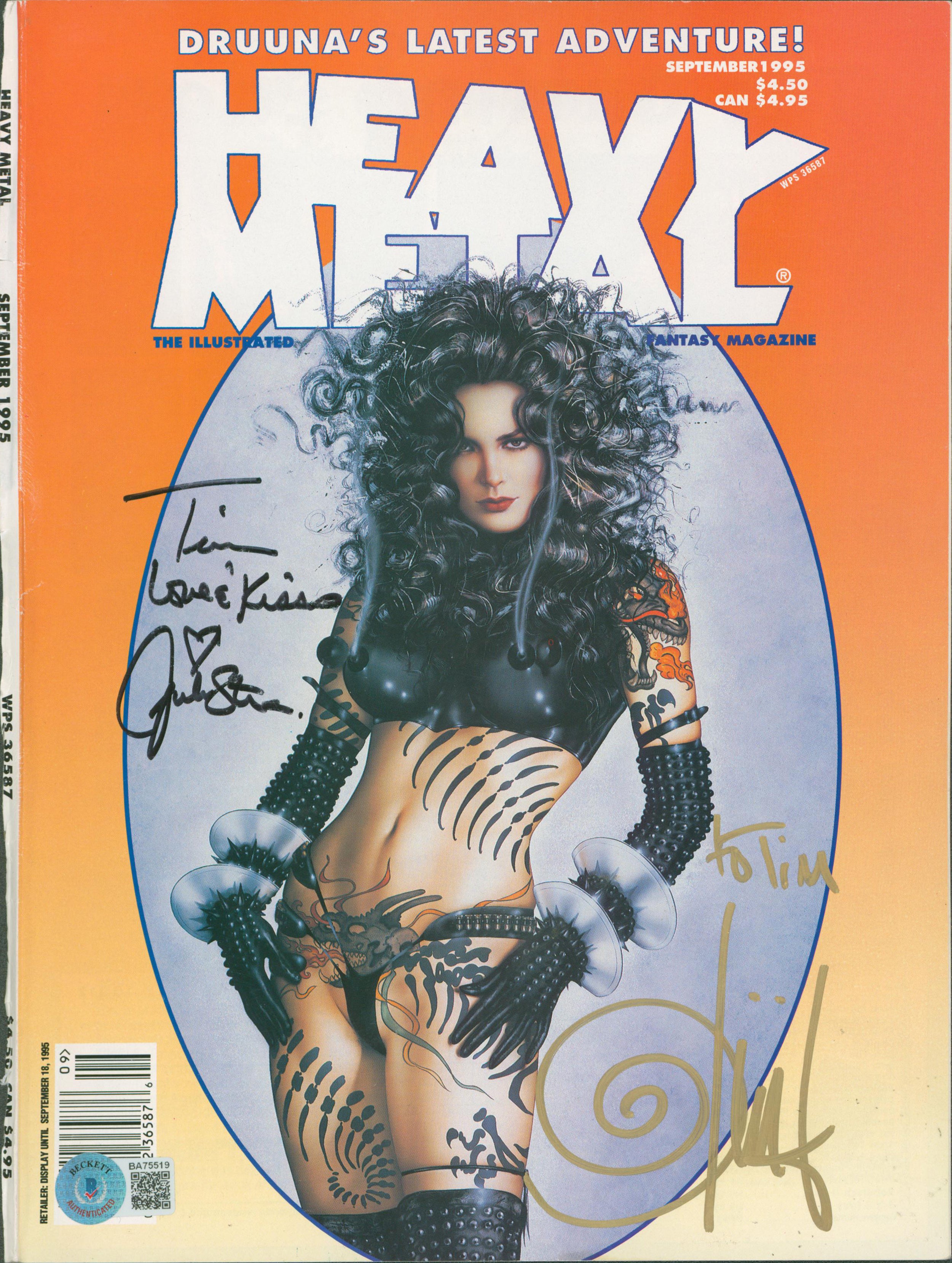 Olivia De Berardinis & Julie Strain Signed 1995 Heavy Metal Magazine Cover BAS