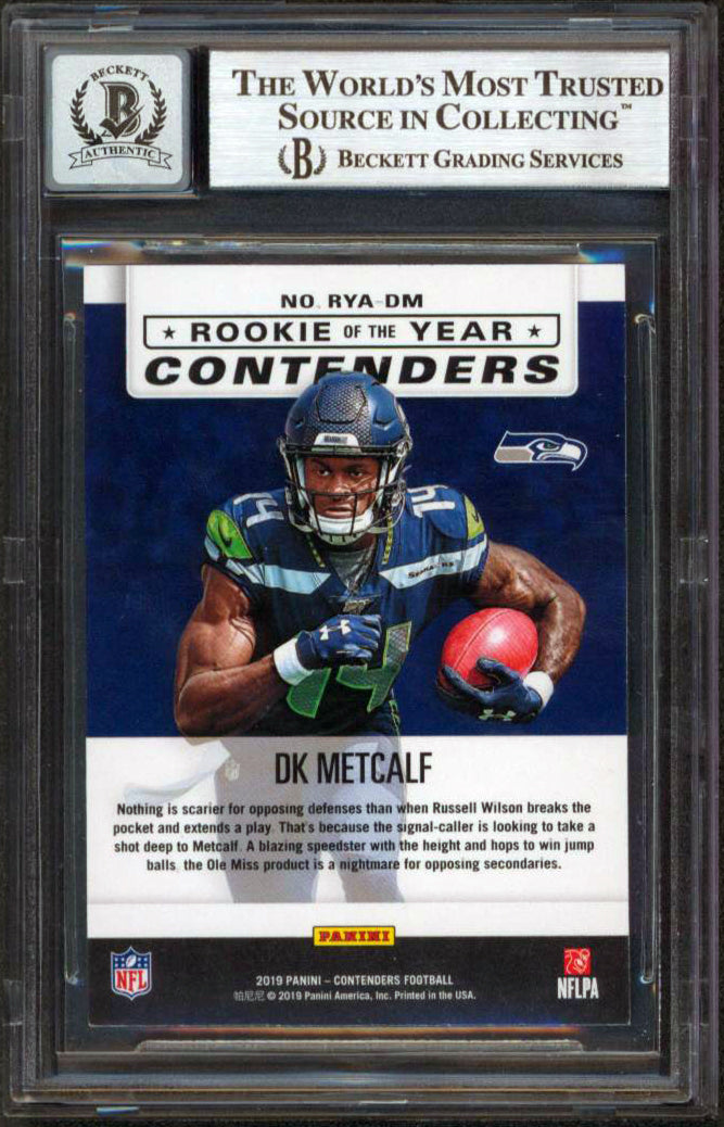 DK Metcalf Signed 2019 Panini Contenders ROY #10 Rookie Card Auto 10! BAS Slab