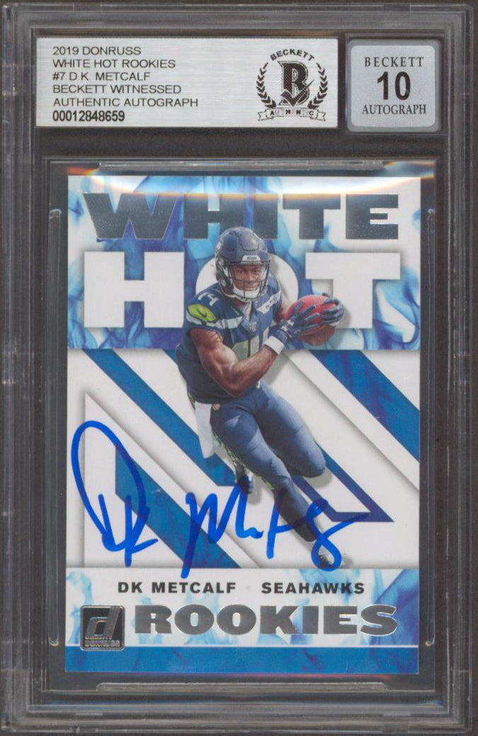 DK Metcalf Signed 2019 Donruss White Hot Rookies #7 Card Auto 10 BAS Slabbed