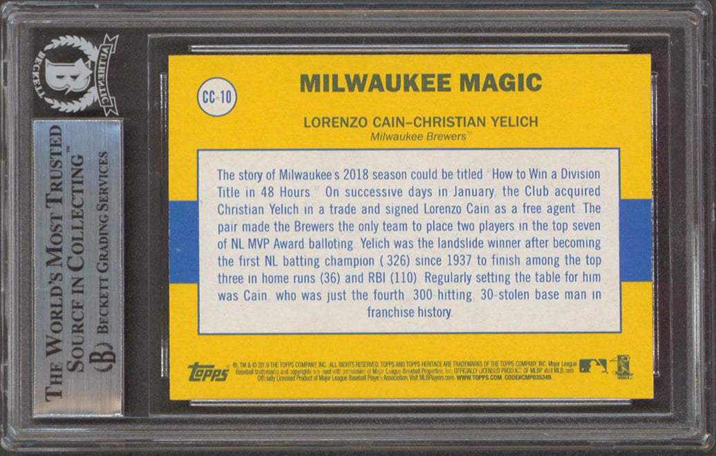 Brewers Lorenzo Cain Signed 2019 Topps Heritage Combo Cards #CC10 Card BAS Slab