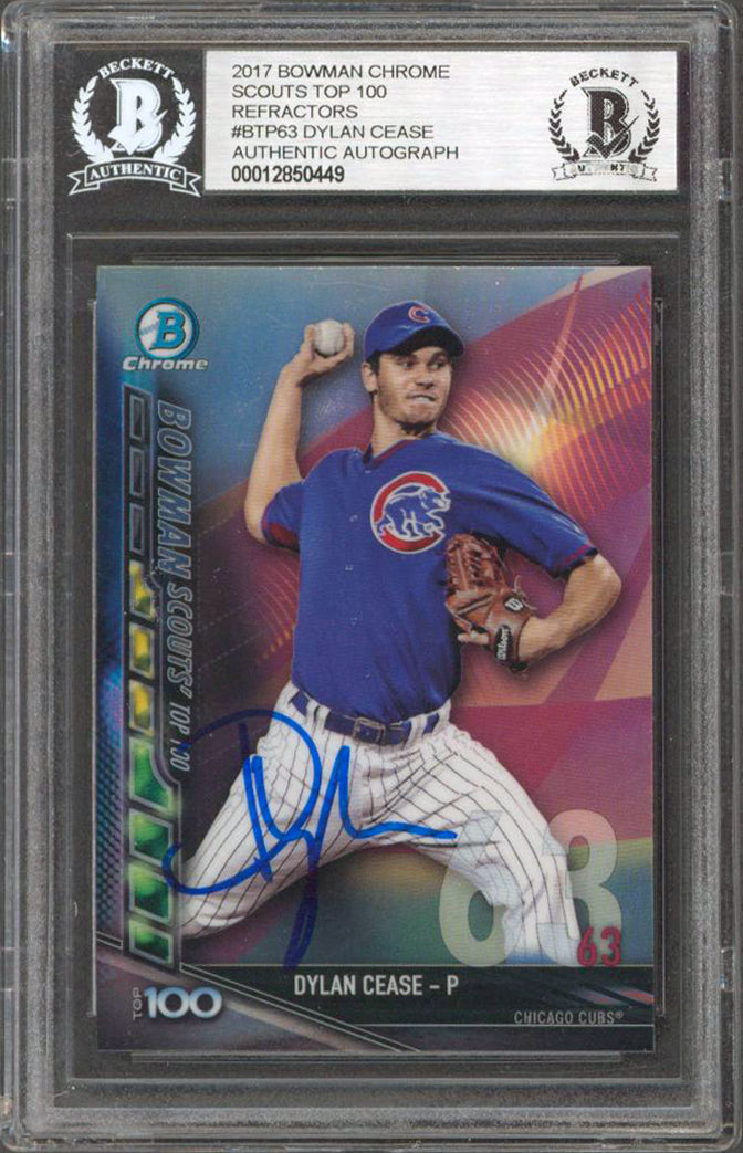 Dylan Cease Signed 2017 Bowman Chrome Scouts Top Refractors #BTP63 RC BAS Slab