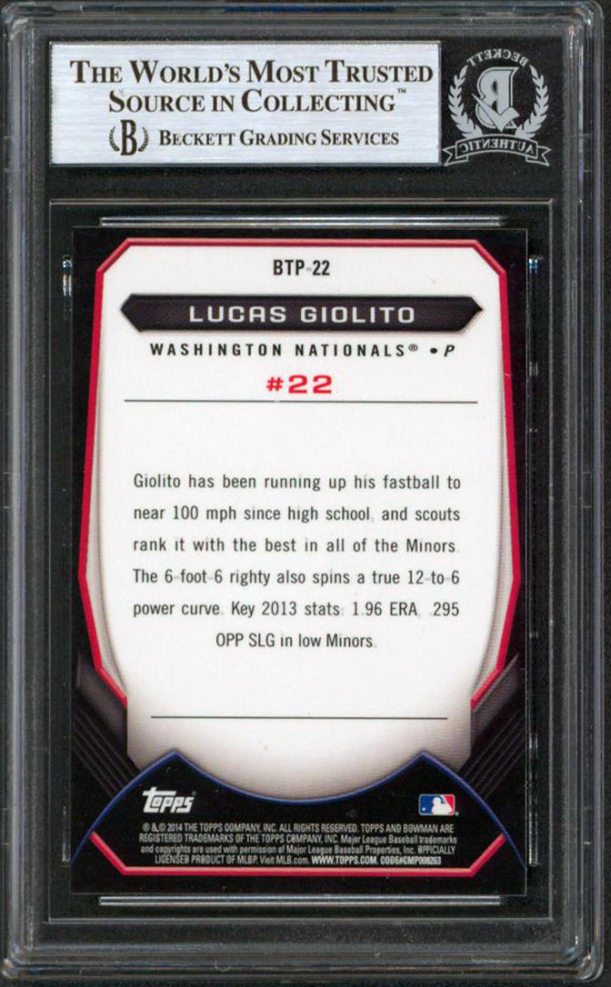 White Sox Lucas Giolito Signed 2014 Bowman Chrome Prospects BTP22 RC BAS Slabbed