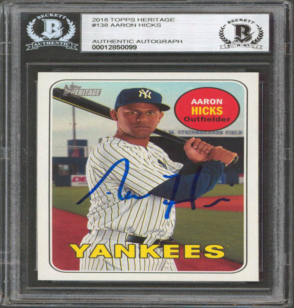 Yankees Aaron Hicks Authentic Signed 2018 Topps Heritage #138 Card BAS Slabbed