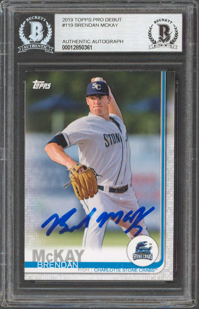 Rays Brendan McKay Authentic Signed 2019 Topps Pro Debut #119 RC BAS Slabbed