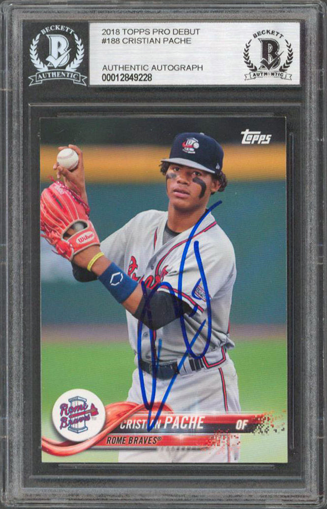 Braves Christian Pache Authentic Signed 2018 Topps Pro Debut #188 RC BAS Slabbed