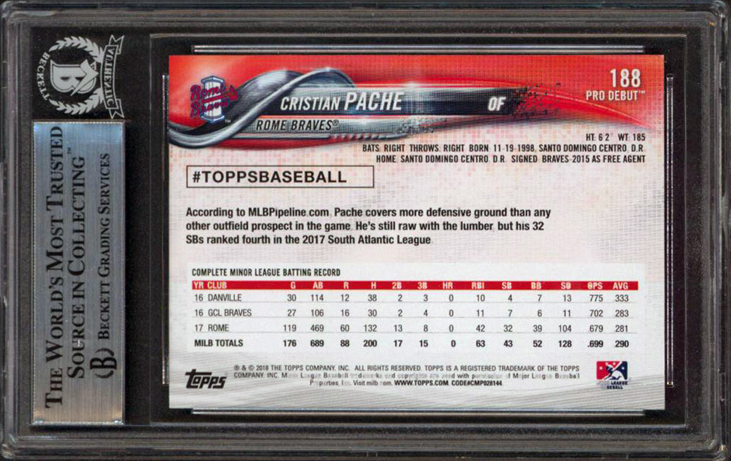 Braves Christian Pache Authentic Signed 2018 Topps Pro Debut #188 RC BAS Slabbed