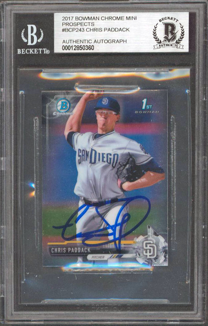 Padres Chris Paddack Signed 3"x2" 2017 Bowman Chrome Mini #BCP243 RC BAS Slabbed