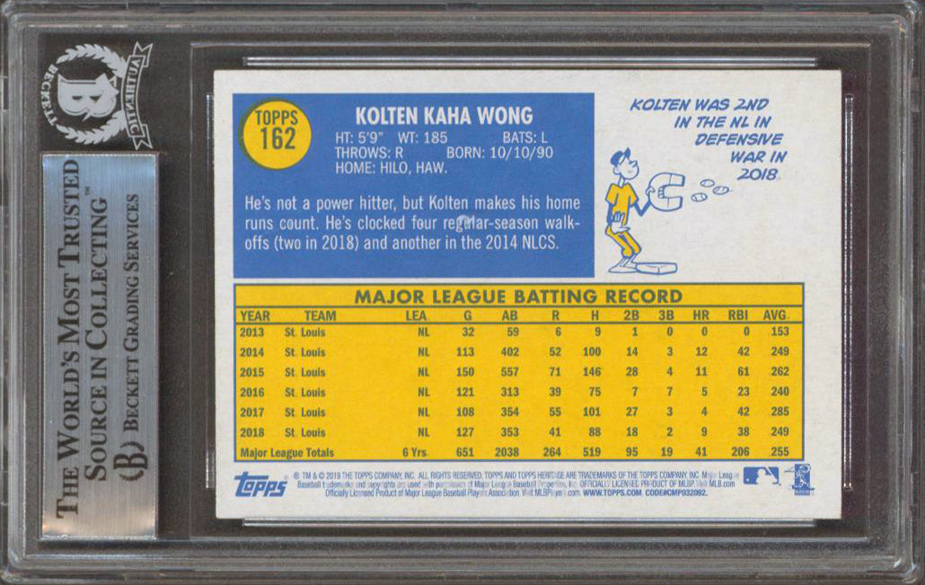 Brewers Kolten Wong Authentic Signed 2019 Topps Heritage #162 Card BAS Slabbed