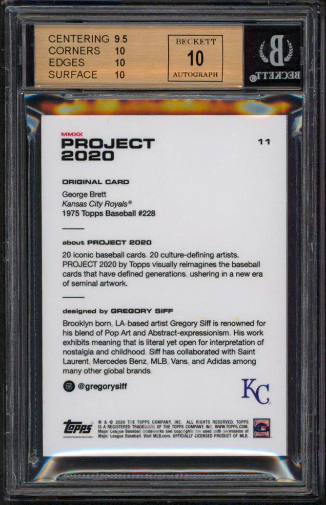 Royals George Brett Signed 2020 Topps Project 2020 #11 Card Pristine 10 BAS Slab