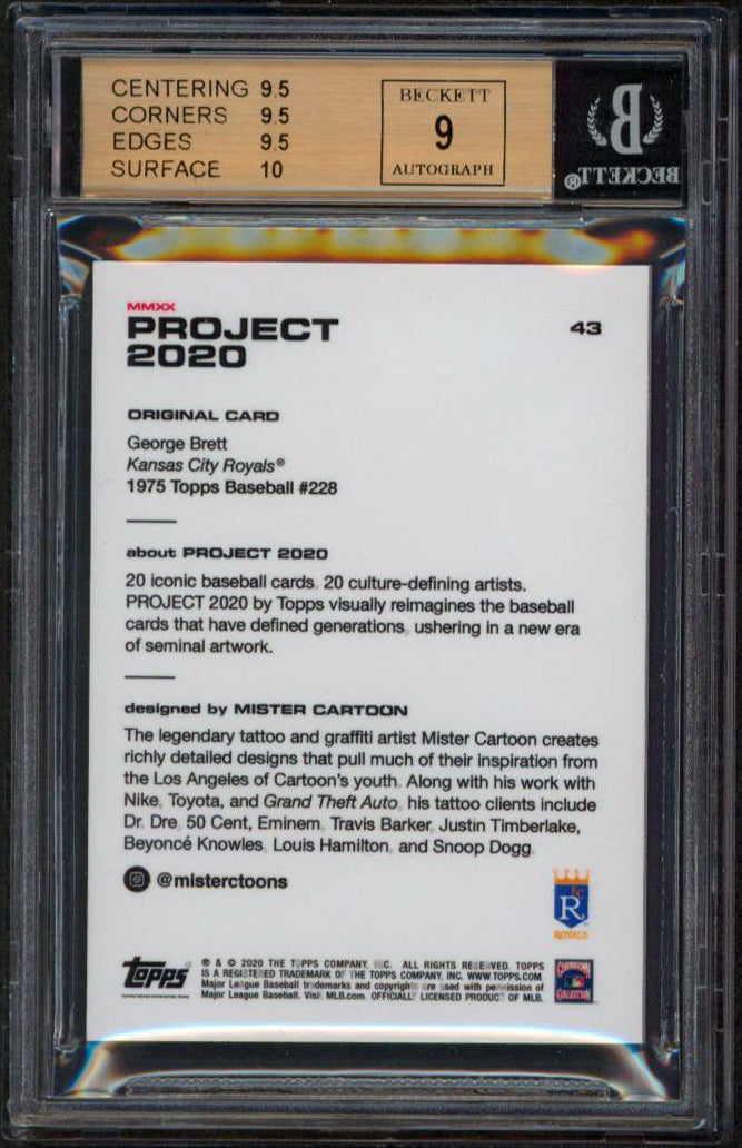 George Brett Signed 2020 Topps Project 2020 #43 Card Grade 9.5, Auto 9! BAS Slab