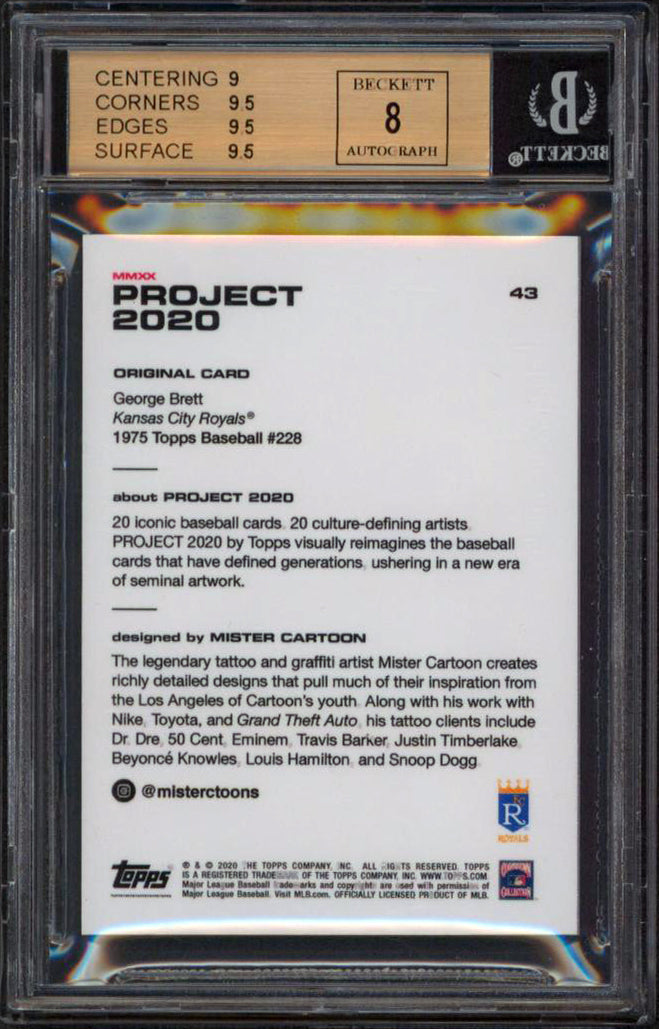 George Brett Signed 2020 Topps Project 2020 #43 Card Grade 9.5, Auto 8! BAS Slab