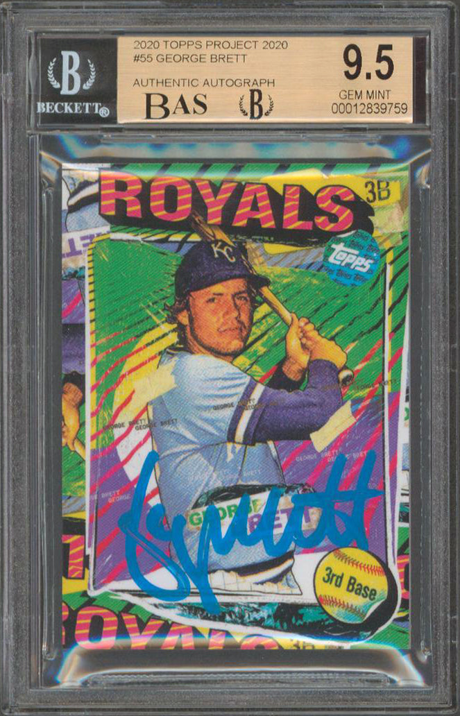 George Brett Signed 2020 Topps Project 2020 #55 Card Grade 9.5, Auto 8! BAS Slab