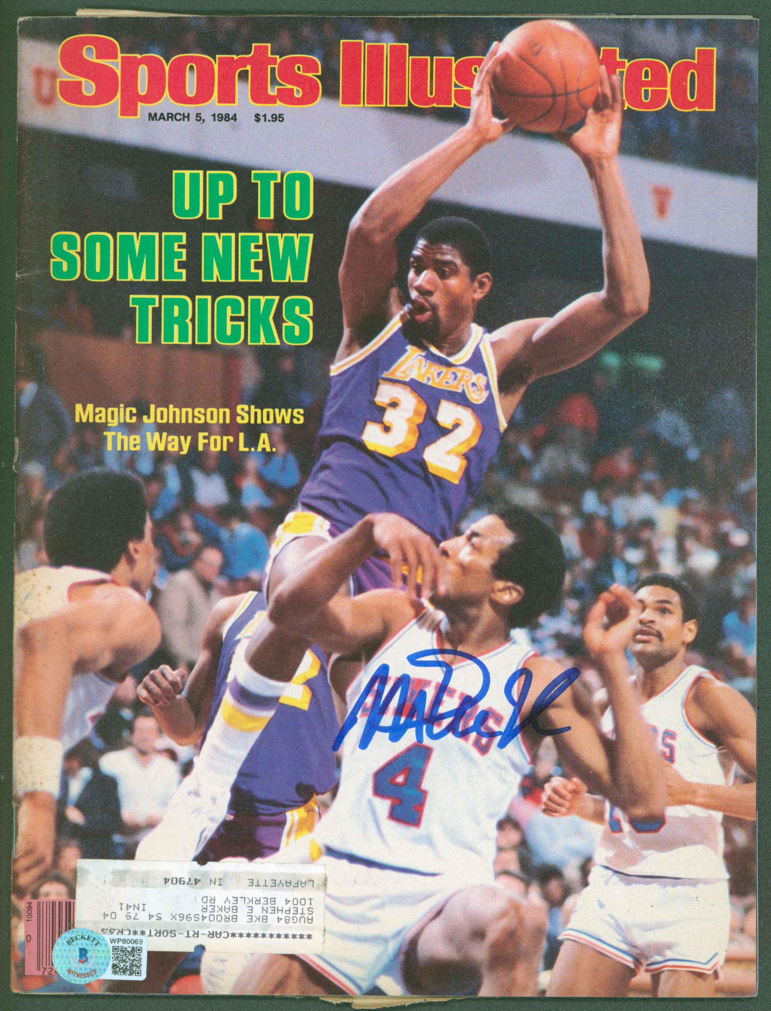 Lakers Magic Johnson Signed March 1984 Sports Illustrated Magazine BAS Witnessed