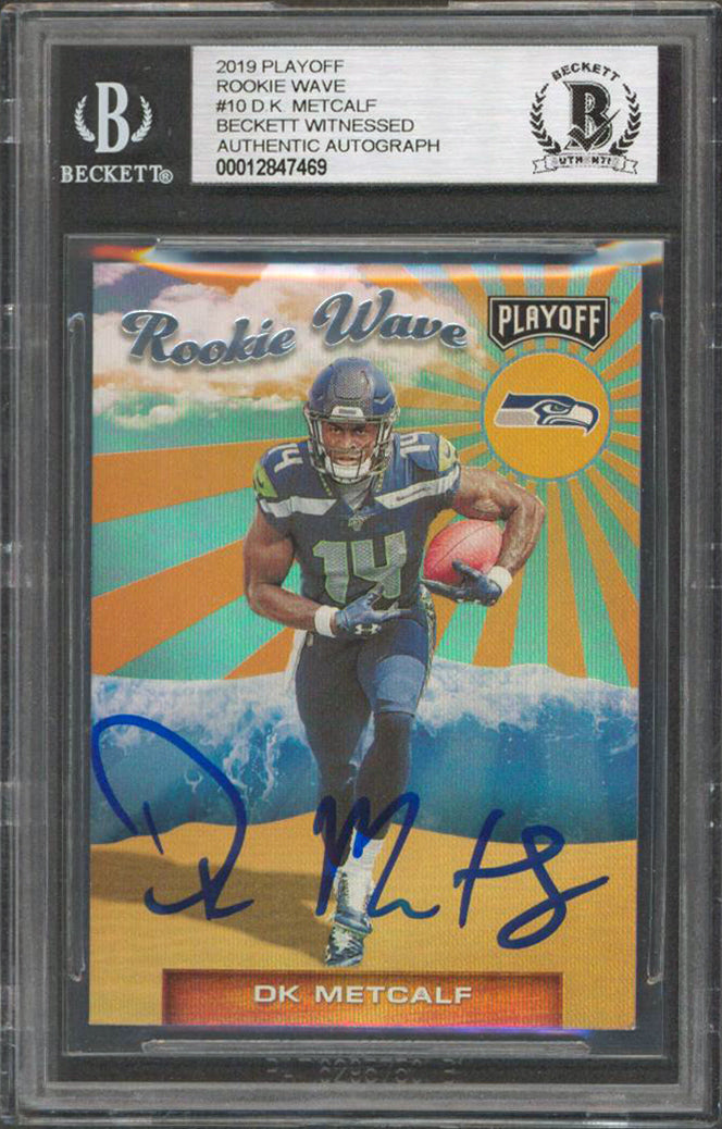 Seahawks DK Metcalf  Signed 2019 Playoff Rookie Wave #10 Card BAS Slabbed