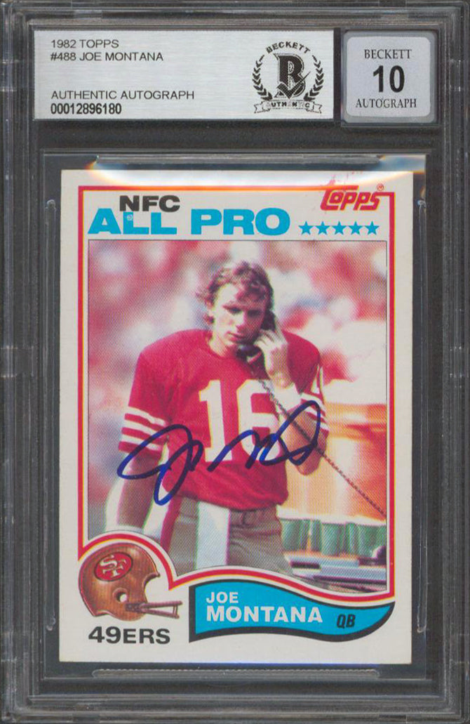 49ers Joe Montana Signed 1982 Topps #488 Card Auto Graded 10! BAS Slabbed