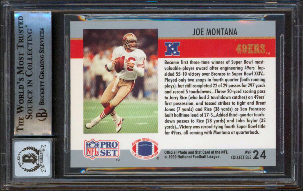 49ers Joe Montana Signed 1990 Pro Set MVPs #24 Card Auto Graded 10! BAS Slabbed