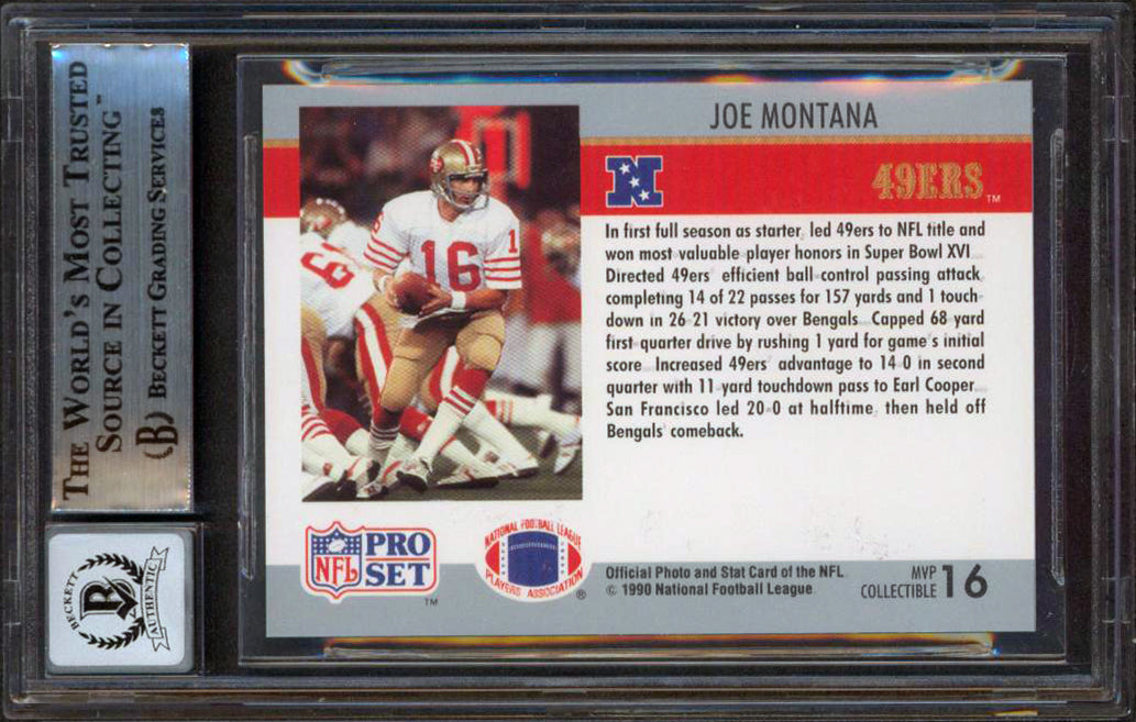 49ers Joe Montana Signed 1990 Pro Set MVPs #16 Card Auto Graded 10! BAS Slabbed