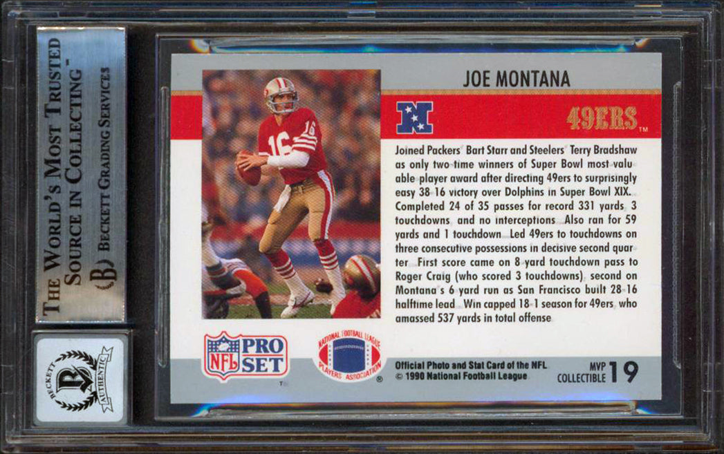 49ers Joe Montana Signed 1990 Pro Set MVPs #19 Card Auto Graded 10! BAS Slabbed