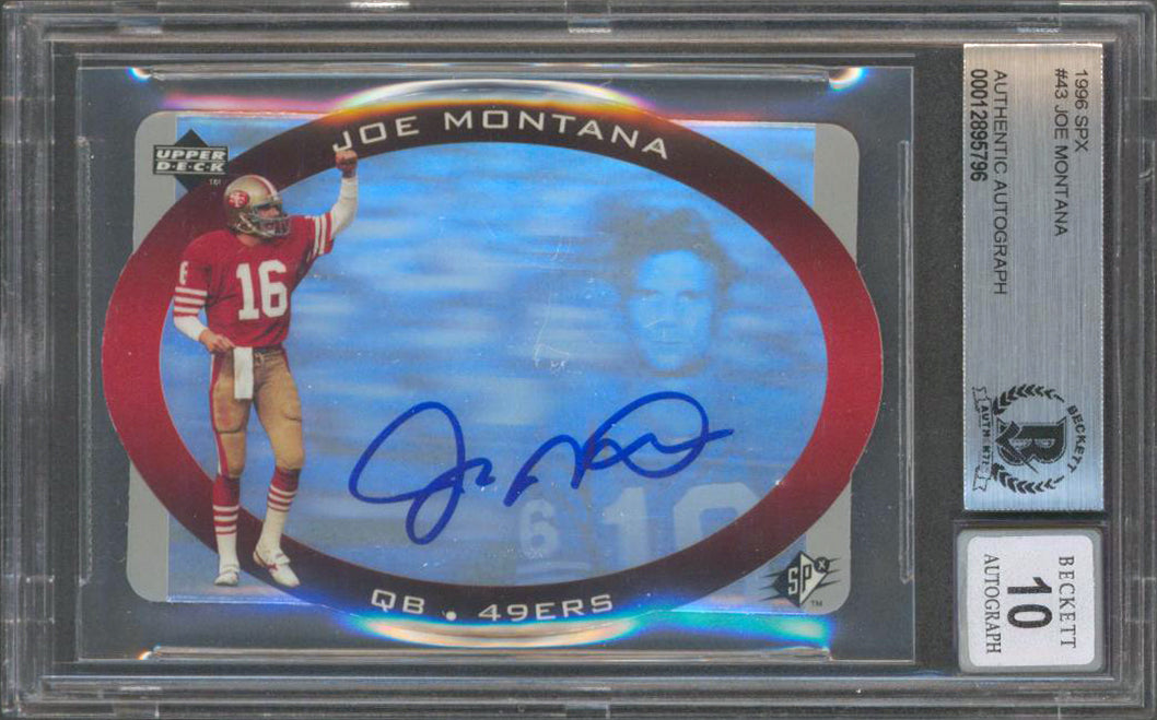 49ers Joe Montana Authentic Signed 1996 SPX #43 Card Auto Graded 10! BAS Slabbed