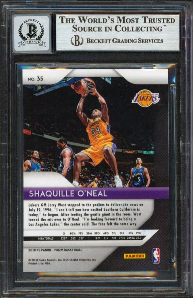 Lakers Shaquille O'Neal Signed 2018 Panini Prizm #35 Card Auto Grade 10 BAS Slab