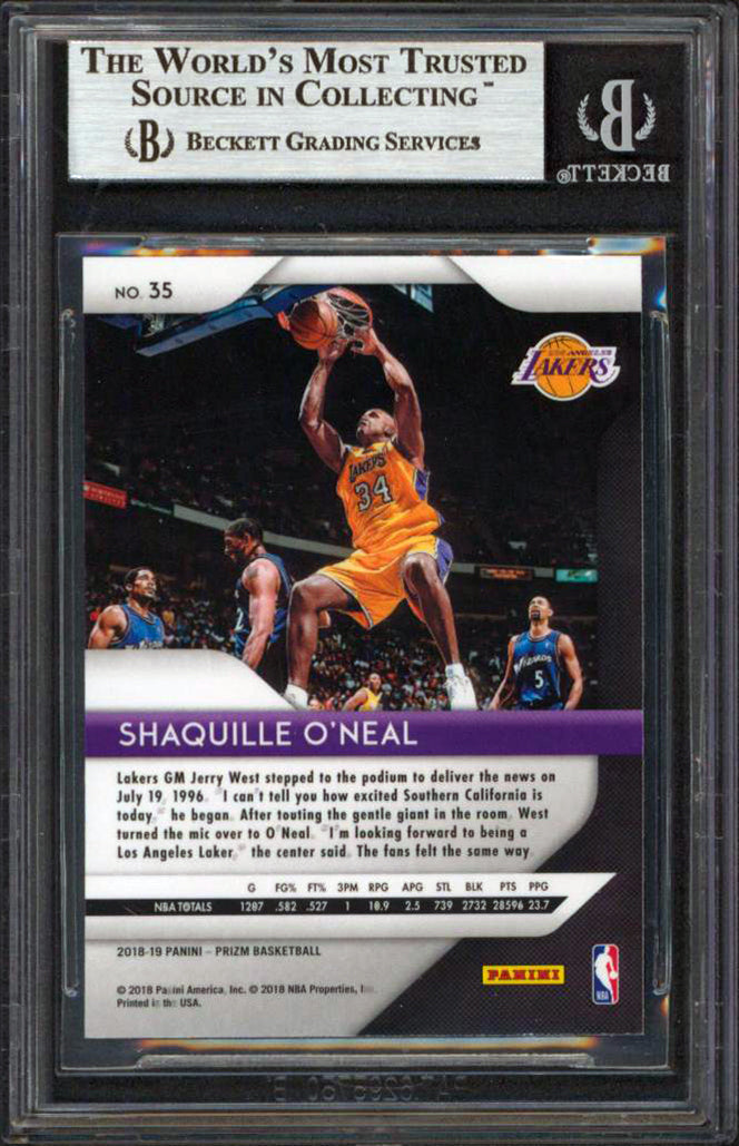 Lakers Shaquille O'Neal Authentic Signed 2018 Panini Prizm #35 Card BAS Slabbed