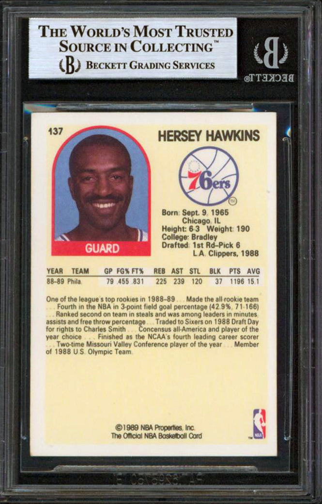 76ers Hersey Hawkins Authentic Signed 1989 Hoops #137 Card BAS Slabbed