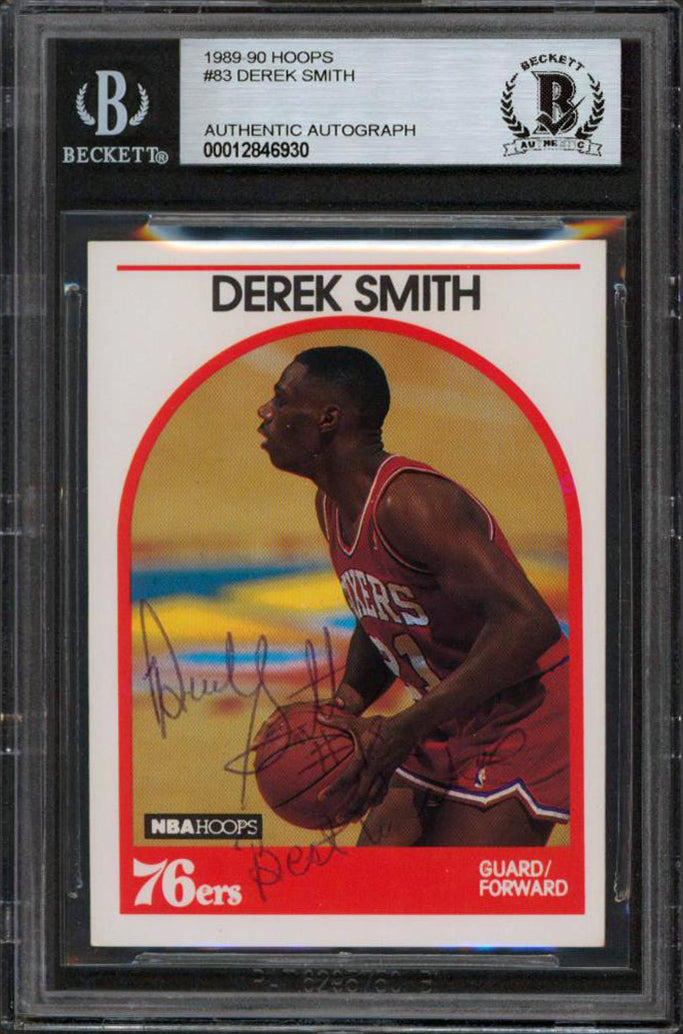 76ers Derek Smith "Best Wishes" Authentic Signed 1989 Hoops #83 Card BAS Slabbed