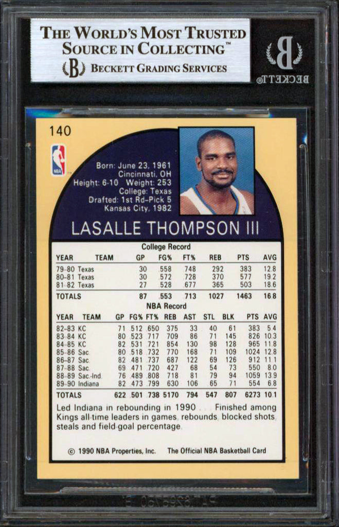 Pacers LaSalle Thompson Authentic Signed 1990 Hoops #140 Card BAS Slabbed